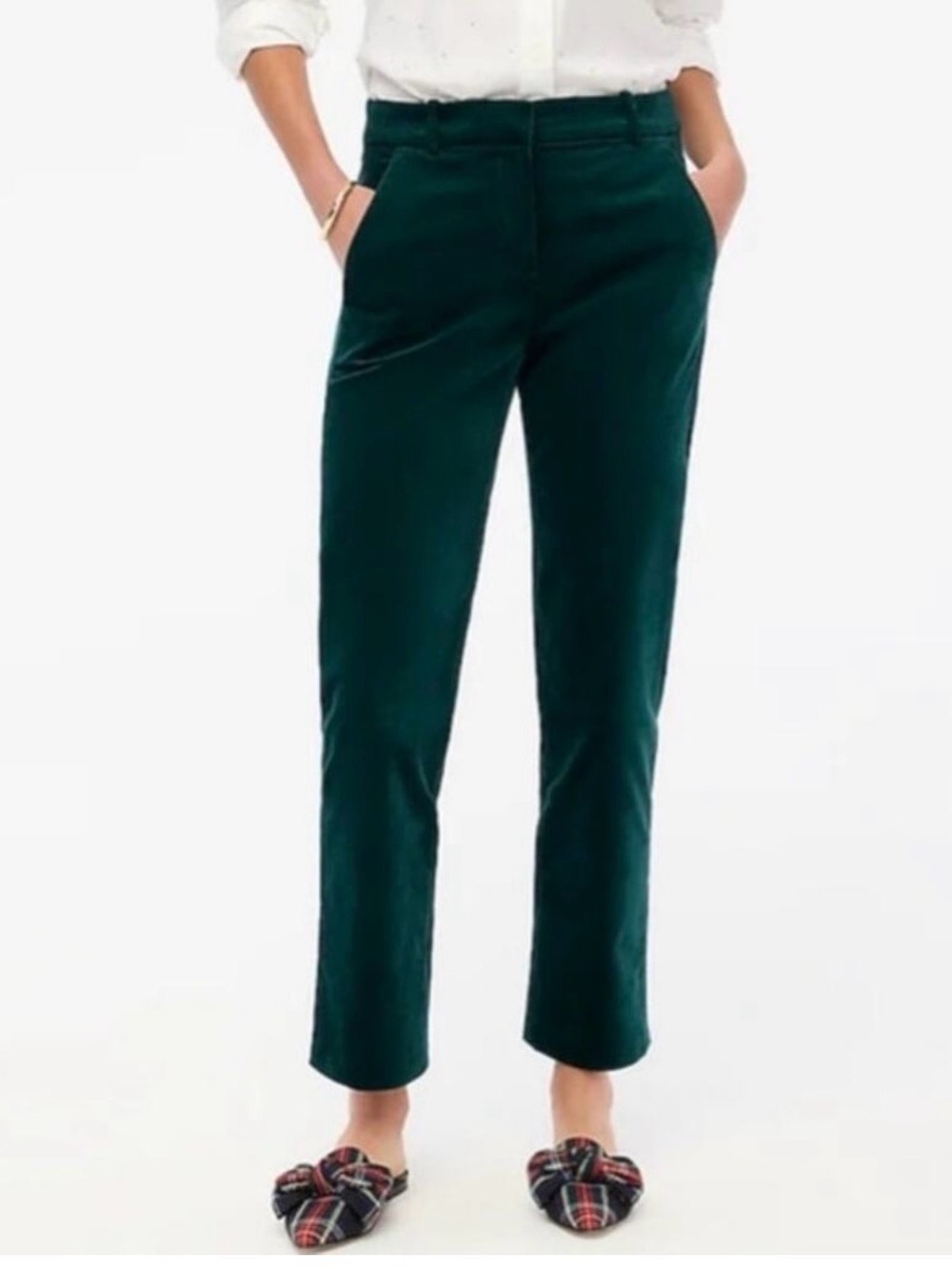 J. Crew Women's Kallie Green Velvet Ankle Pants